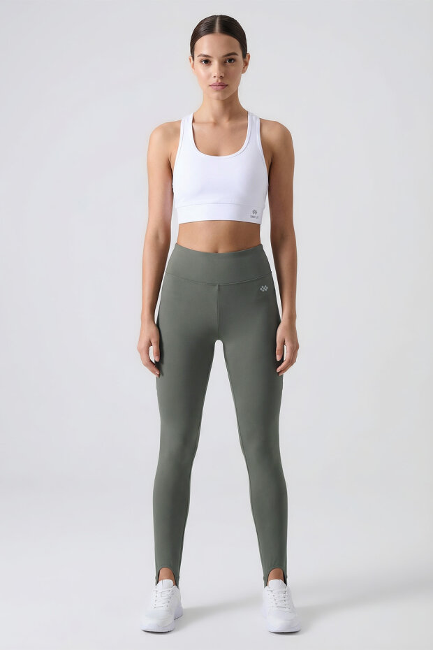 Haki Standart Fit Esnek Spor Performans Kadın Topuklu Tayt - 94685 - 1