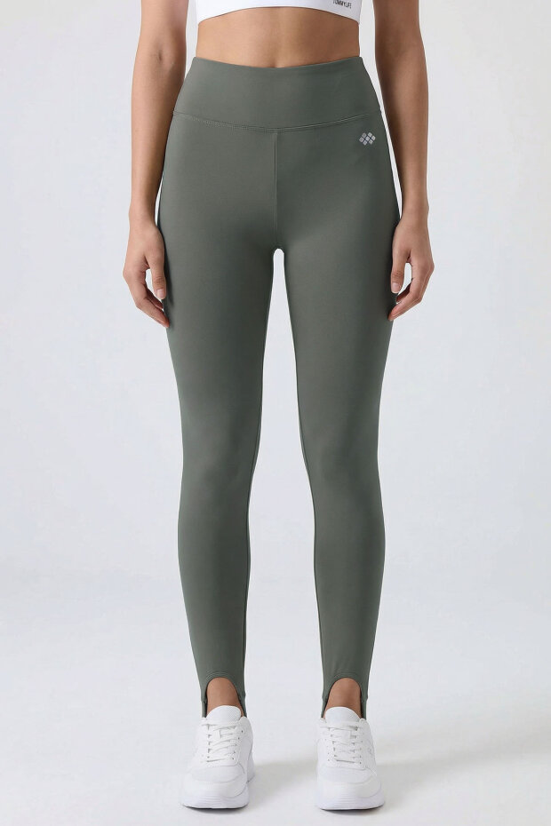 Haki Standart Fit Esnek Spor Performans Kadın Topuklu Tayt - 94685 - 4