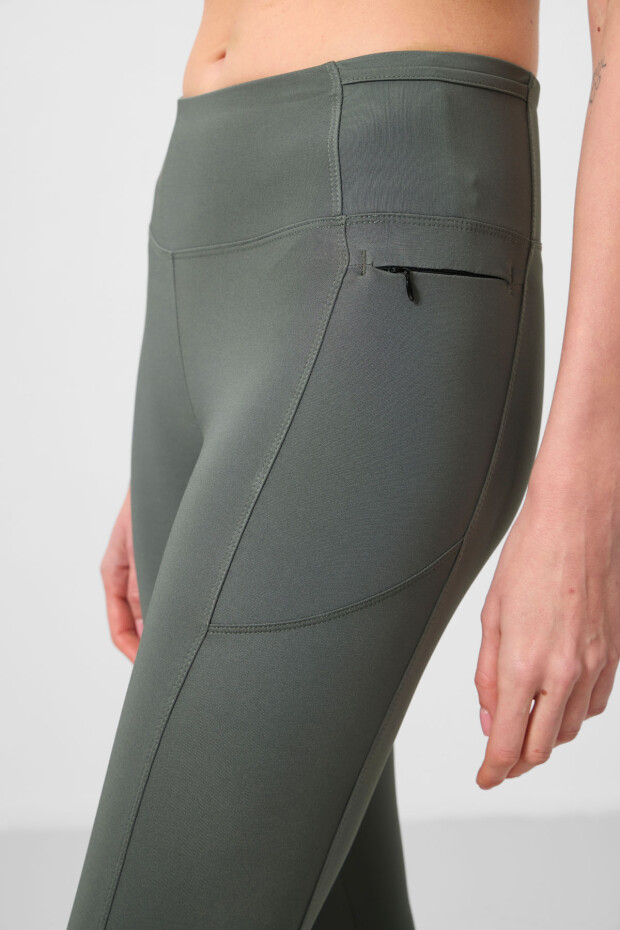 Haki Esnek Standart Fit Performans Kadın Tayt - 94667 - 3