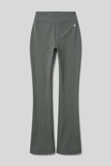 Haki Esnek Yüksek Bel Spor Performans Kadın İspanyol Paça Kadın Tayt - 94686 