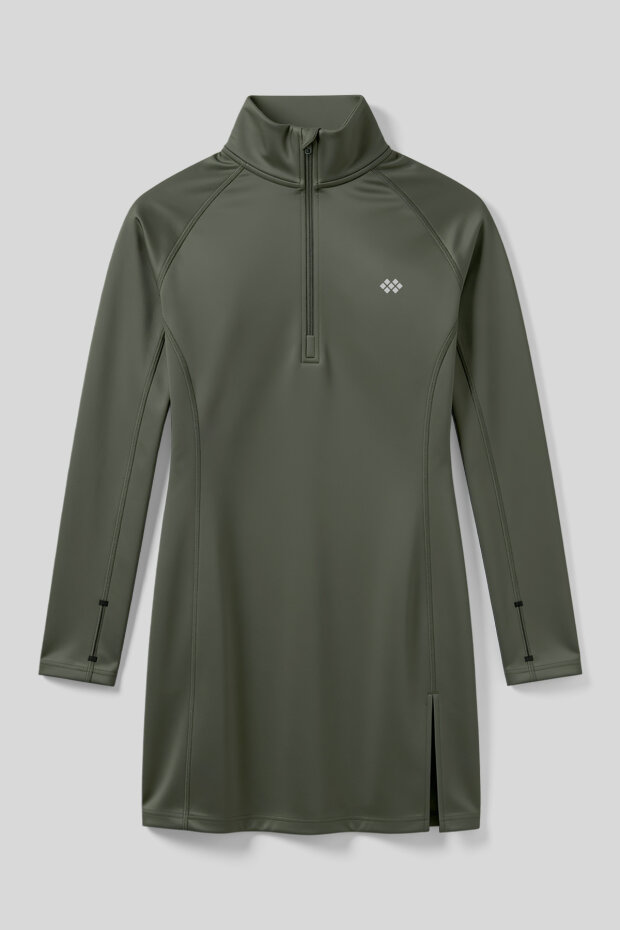 Haki Yarım Fermuarlı Dik Yaka Standart Kalıp Kadın Sporcu Tunik - 97309 - 2