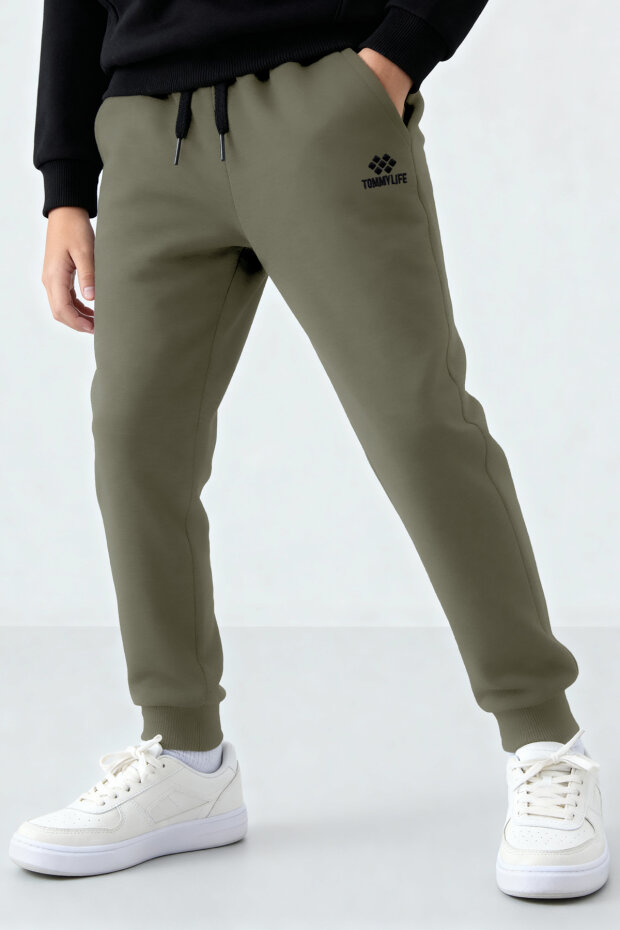 Haki Standart Fit Manşetli İnce Erkek Çocuk Eşofman Alt - 11205 - 2