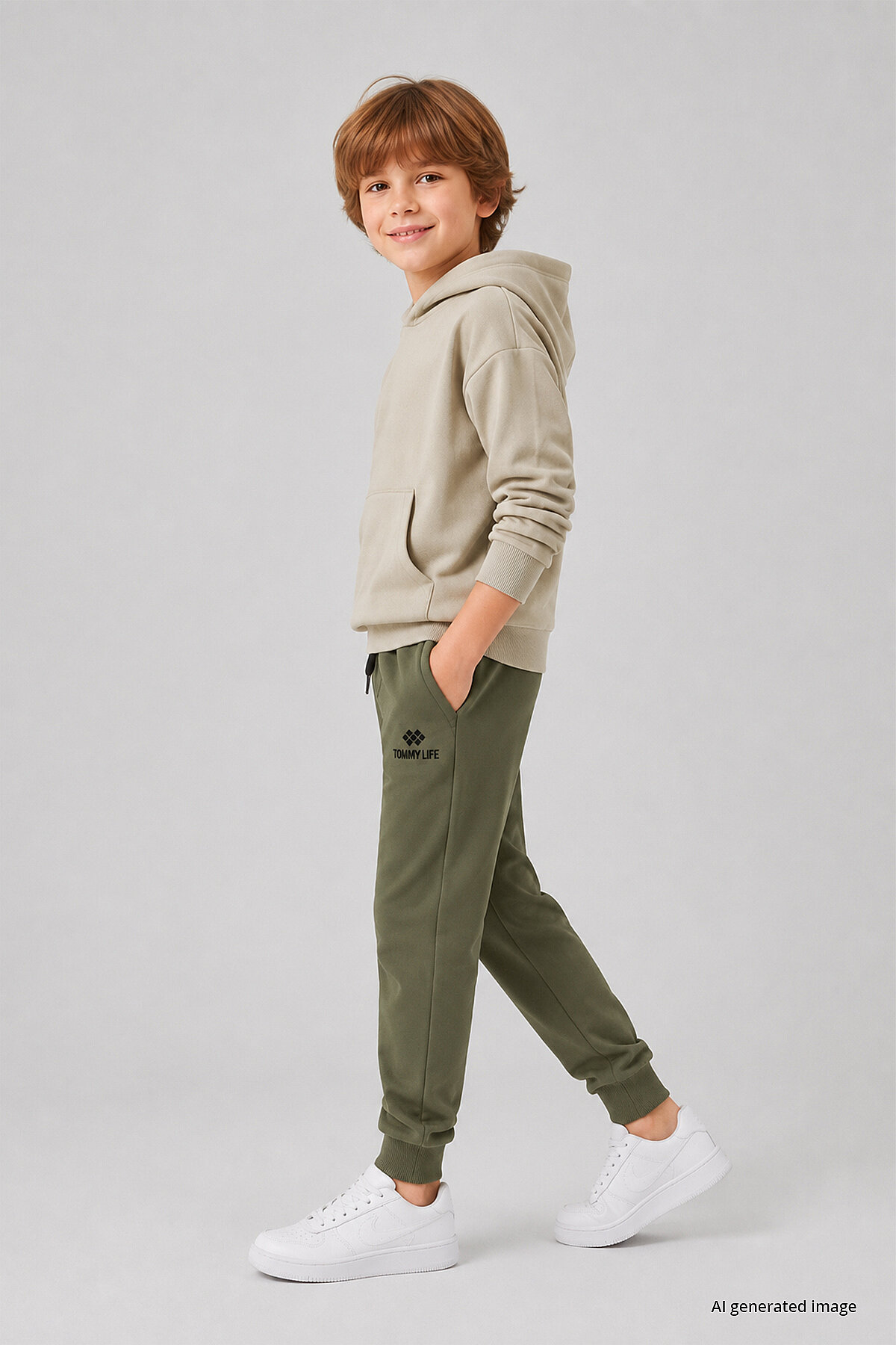 Haki Standart Fit Manşetli İnce Erkek Çocuk Eşofman Alt - 11205 - TOMMYLIFE (1)