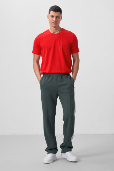 Haki Yüzeyi Dokulu Standart Fit Palazzo Erkek Pantolon - 82171 - TOMMYLIFE (1)