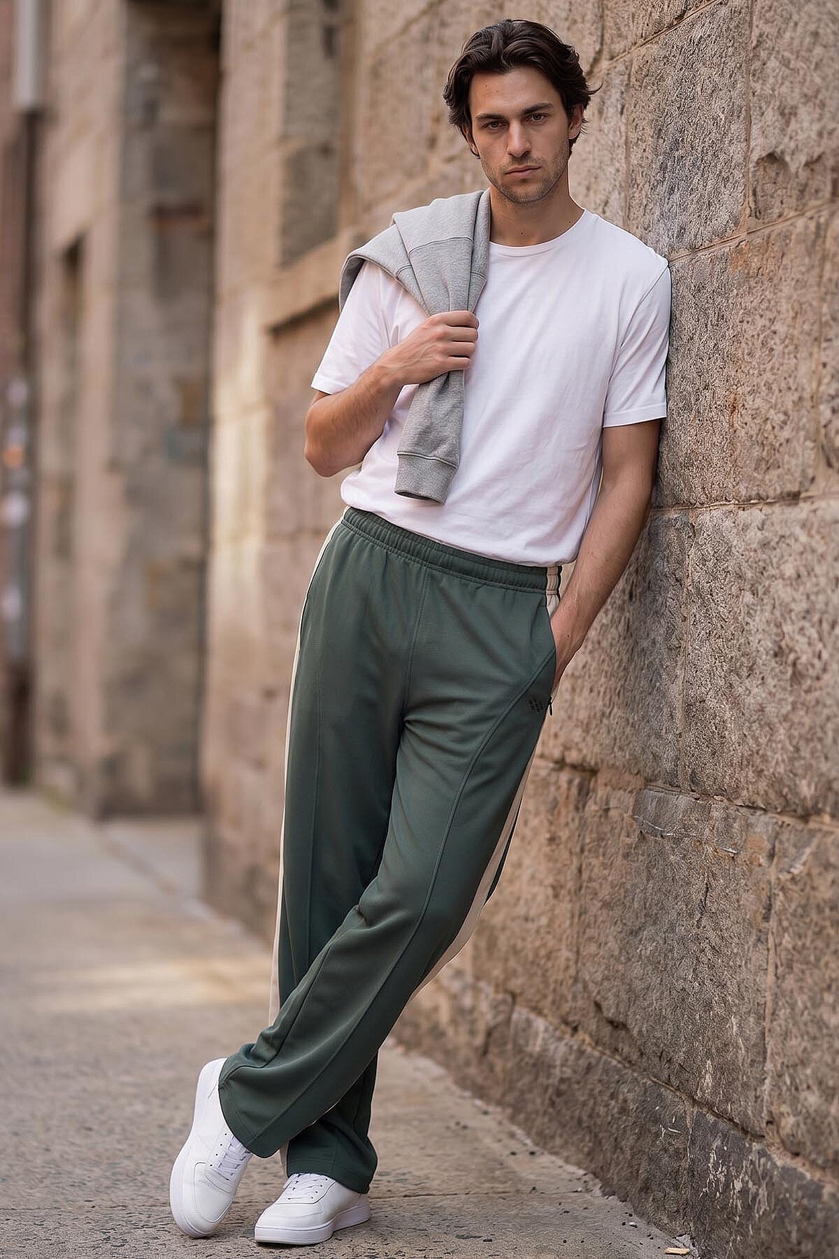 Haki Yüzeyi Dokulu Standart Fit Palazzo Erkek Pantolon - 82171 - TOMMYLIFE