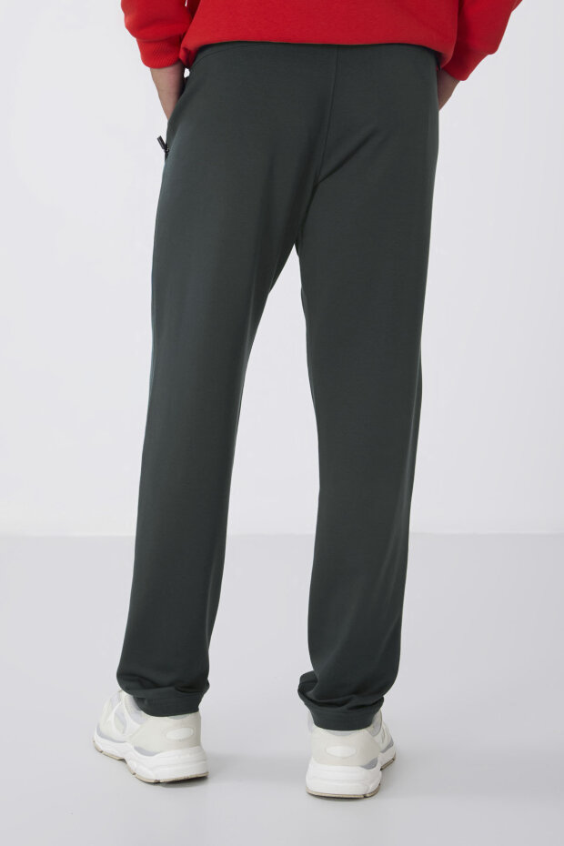 Haki Fermuar Cepli Dar Kalıp Klasik Paça Erkek Eşofman Alt - 84669 - 6