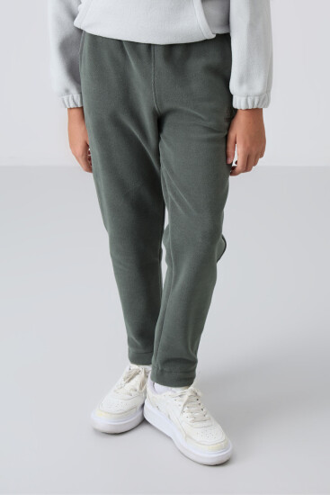 Haki Kalın Yumuşak Dokulu Standart Fit Nakışlı Polar Erkek Çocuk Eşofman Alt - 11219 - TOMMYLIFE (1)