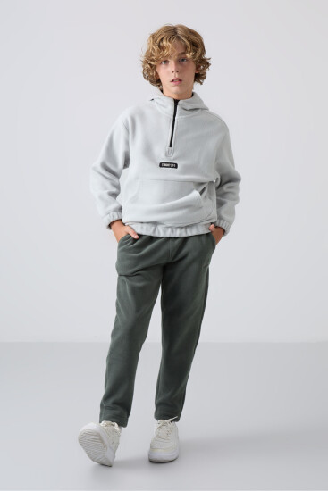 Haki Kalın Yumuşak Dokulu Standart Fit Nakışlı Polar Erkek Çocuk Eşofman Alt - 11219 - TOMMYLIFE