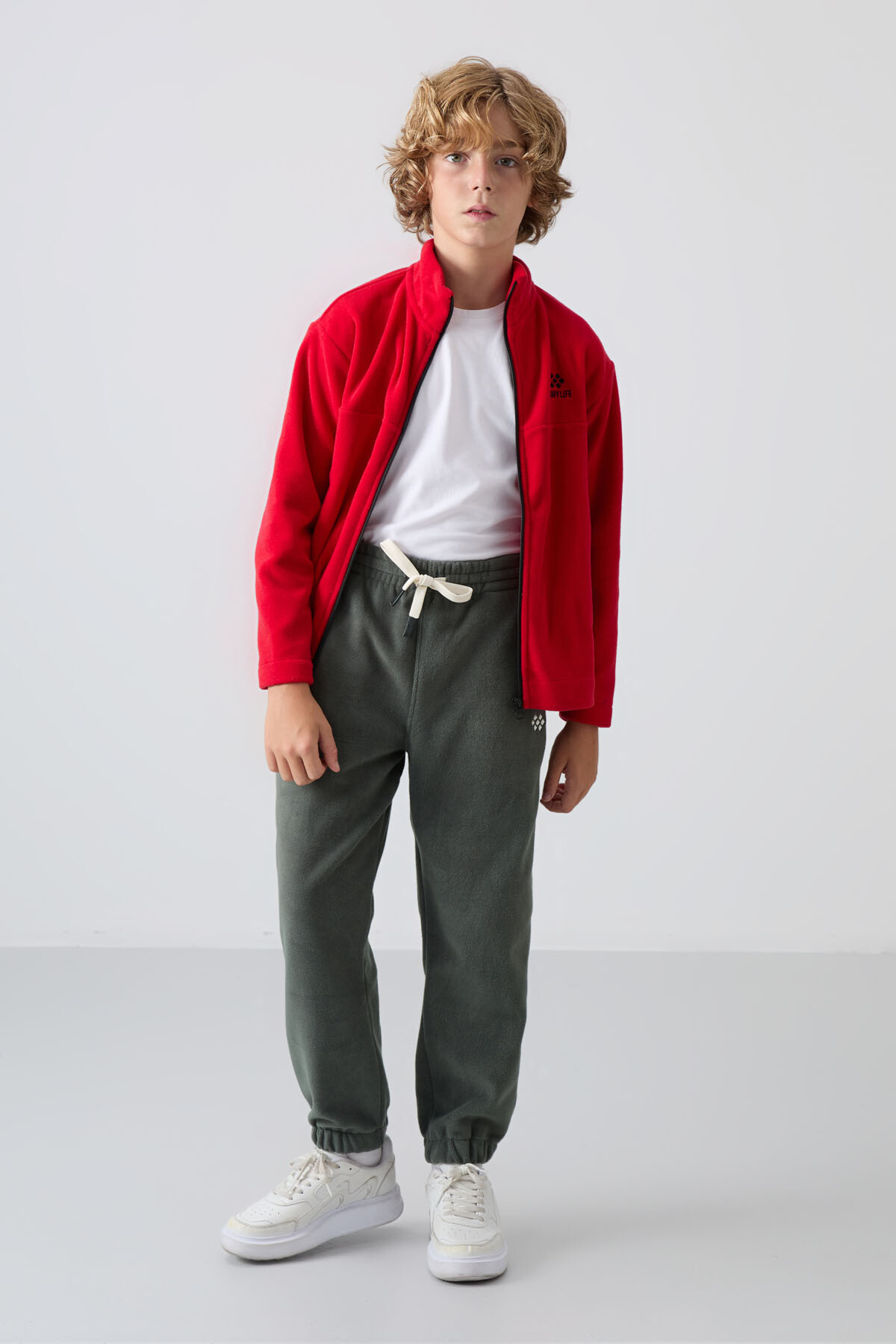 Haki Kalın Yumuşak Dokulu Standart Fit Nakışlı Polar Erkek Çocuk Eşofman Alt - 11220 - TOMMYLIFE