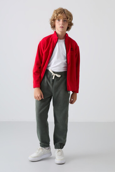 Haki Kalın Yumuşak Dokulu Standart Fit Nakışlı Polar Erkek Çocuk Eşofman Alt - 11220 - TOMMYLIFE