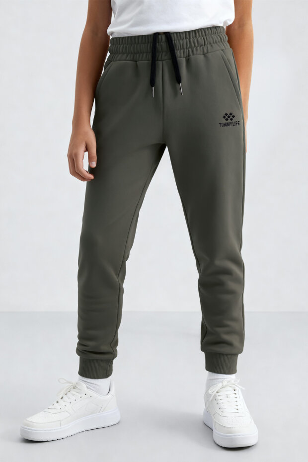 Haki Standart Fit Manşetli İnce Erkek Çocuk Eşofman Alt - 11062 - 3