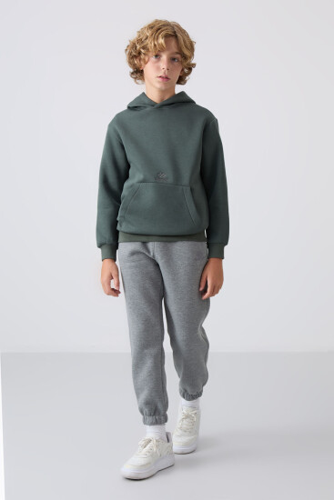 Haki Pamuklu Kalın İçi Tüylü Yumuşak Dokulu Standart Fit Baskılı Erkek Çocuk Sweatshirt - 11215 - TOMMYLIFE (1)