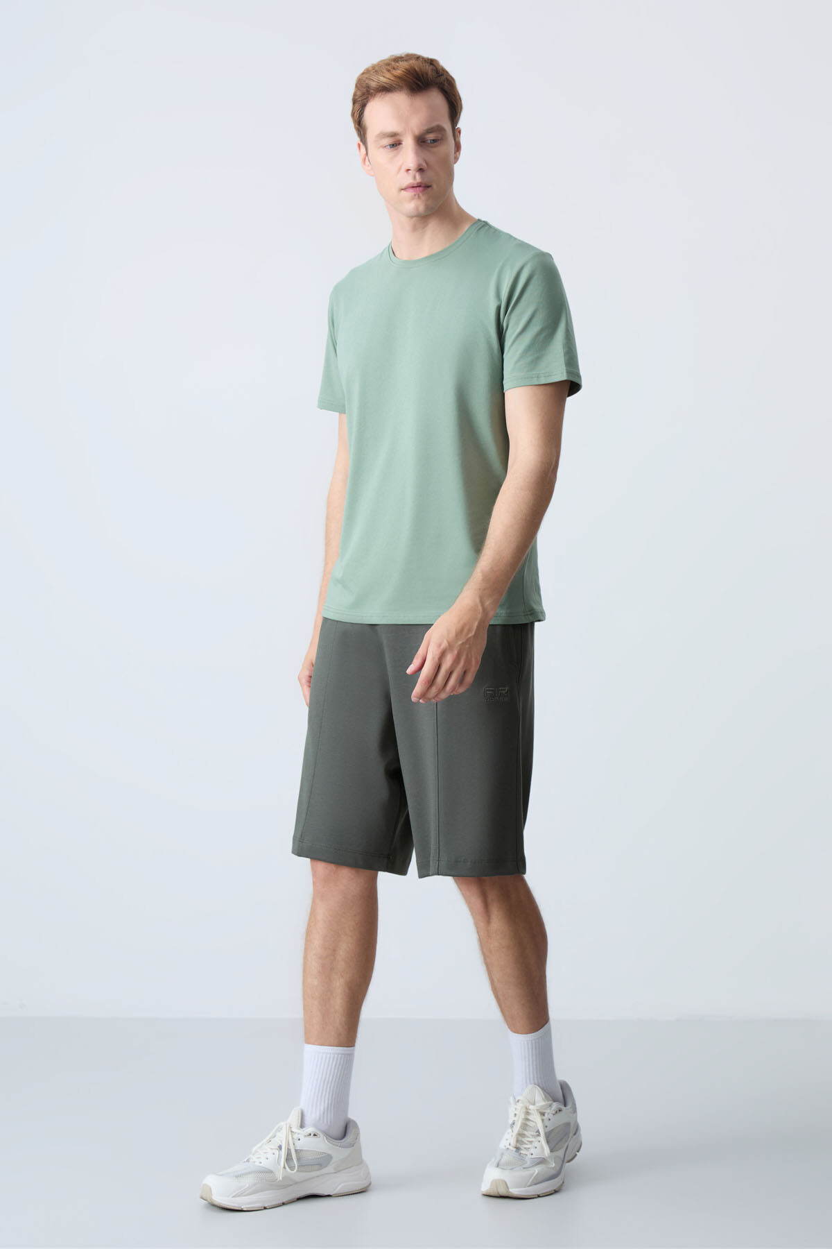 Haki Pamuklu Kalın Yumuşak Dokulu Standart Fit Basic Erkek Şort - 81277 - Air Jones