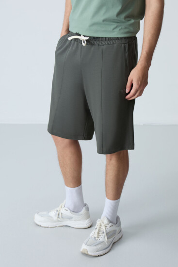 Haki Pamuklu Kalın Yumuşak Dokulu Standart Fit Basic Erkek Şort - 81277 - Air Jones (1)