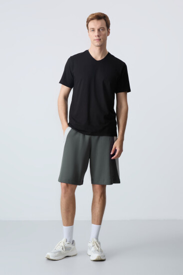 Haki Pamuklu Kalın Yumuşak Dokulu Standart Fit Basic Erkek Şort - 81280 - Air Jones (1)