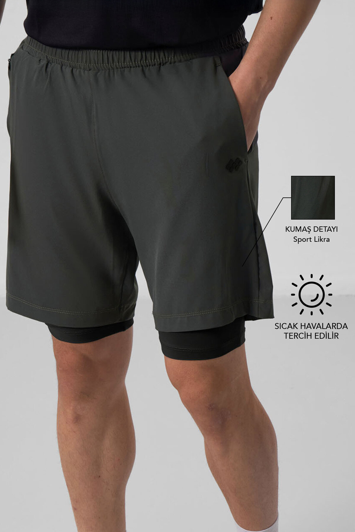 Haki İnce Yumuşak Standart Fit Erkek Taytlı Şort - 81287 - TOMMYLIFE