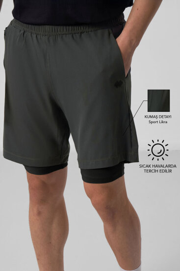 Haki İnce Yumuşak Standart Fit Erkek Taytlı Şort - 81287 - TOMMYLIFE
