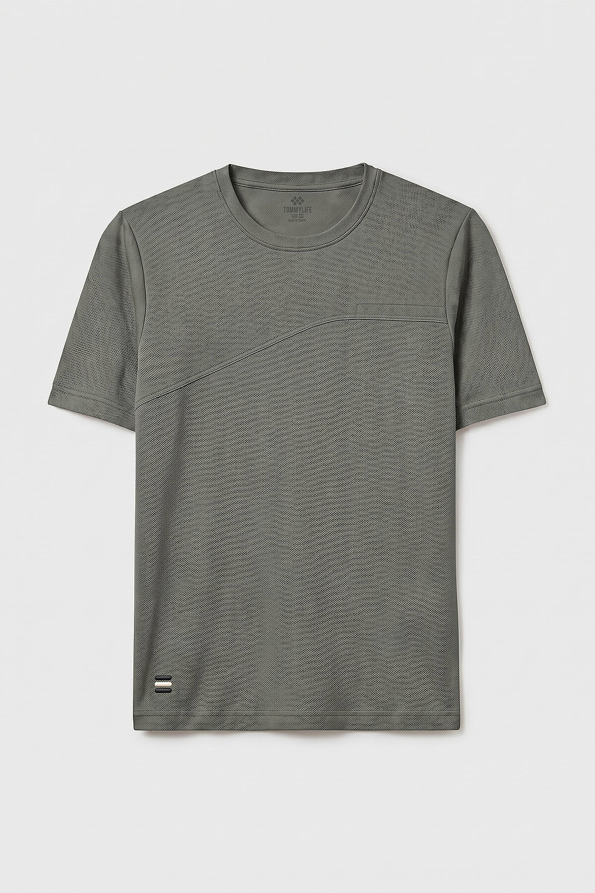 Haki Rahat Form Yüzeyi Dokulu Ön Dikiş Detaylı Erkek T-Shirt - 88437 - TOMMYLIFE