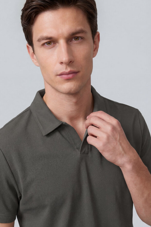 Haki Rahat Form Yumuşak Dokulu Polo Yaka Erkek T-Shirt - 88496 - 2