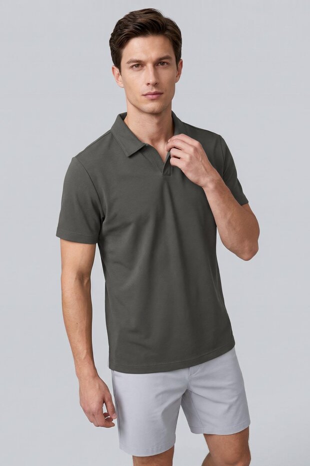 Haki Rahat Form Yumuşak Dokulu Polo Yaka Erkek T-Shirt - 88496 - 3