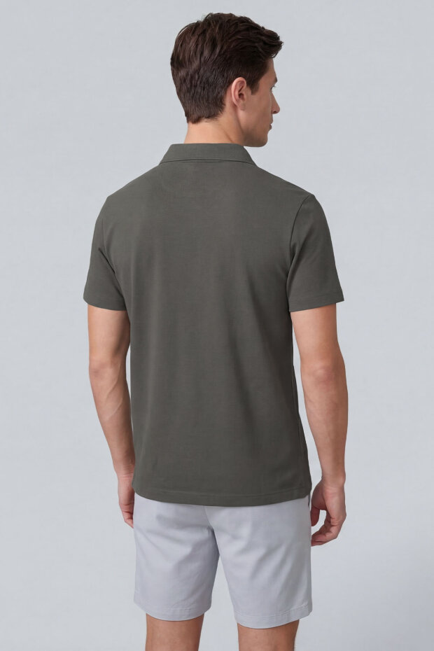 Haki Rahat Form Yumuşak Dokulu Polo Yaka Erkek T-Shirt - 88496 - 4