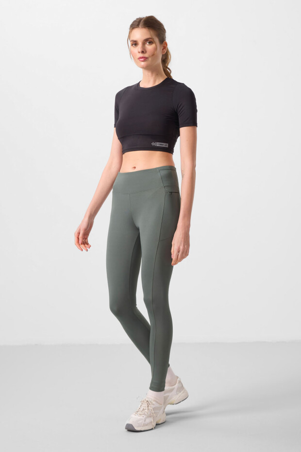 Haki Esnek Standart Fit Performans Kadın Tayt - 94667 - 4