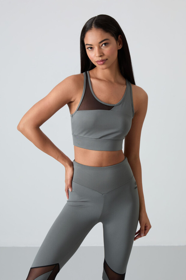 Haki Esnek Standart Fit Performans Kadın Tayt Takım - 95331 - 6