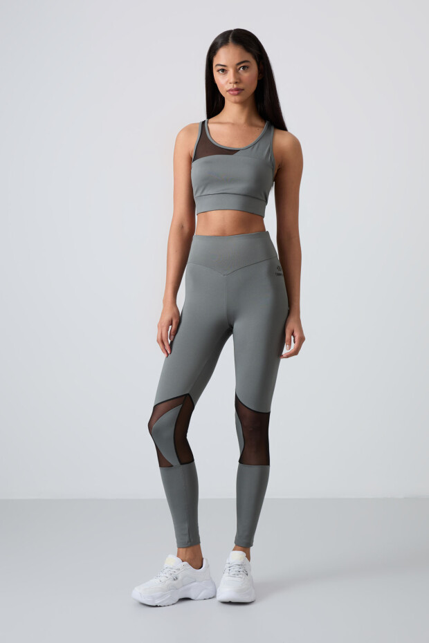 Haki Esnek Standart Fit Performans Kadın Tayt Takım - 95331 - 8