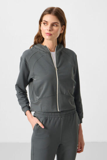 Haki Kapüşonlu Fermuarlı Oversize Kadın Eşofman Takım - 95328 - TOMMYLIFE (1)