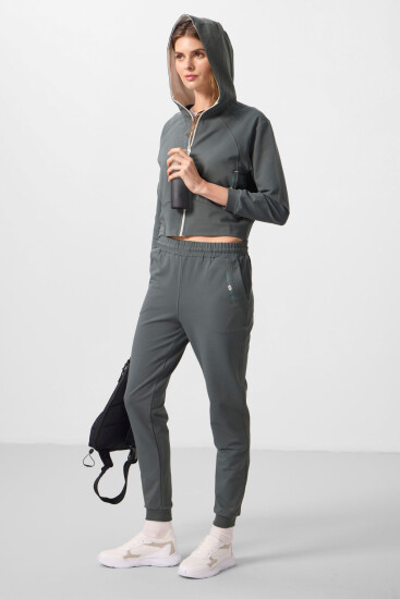 Haki Kapüşonlu Fermuarlı Oversize Kadın Eşofman Takım - 95328 - TOMMYLIFE