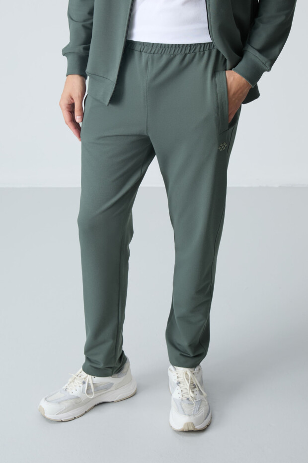 Haki Pamuklu Kalın Yumuşak Dokulu Comfort Fit Basic Erkek Eşofman Takım - 85260 - 5