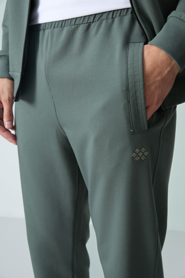 Haki Pamuklu Kalın Yumuşak Dokulu Comfort Fit Basic Erkek Eşofman Takım - 85260 - 6