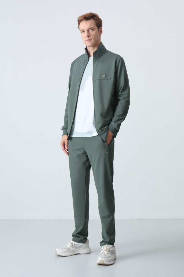 Haki Pamuklu Kalın Yumuşak Dokulu Comfort Fit Basic Erkek Eşofman Takım - 85260 - 1
