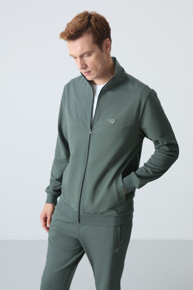 Haki Pamuklu Kalın Yumuşak Dokulu Comfort Fit Basic Erkek Eşofman Takım - 85260 - 3