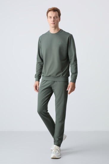 Haki Pamuklu Kalın Yumuşak Dokulu Comfort Fit Basic Erkek Eşofman Takım - 85256 
