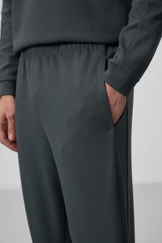 Haki Yüzeyi Dokulu Oversize Erkek Eşofman Takım - 85275 - 5