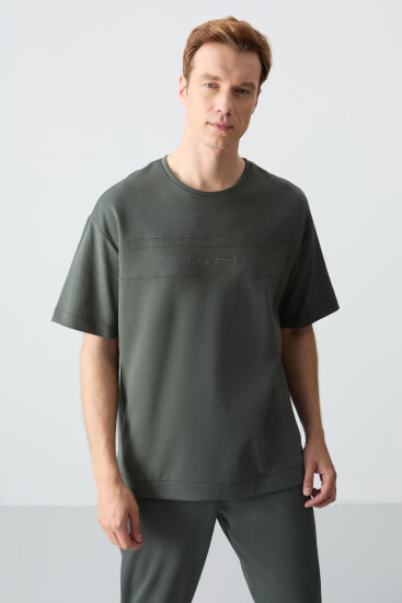 Haki Pamuklu Kalın Yumuşak Dokulu Oversize Fit Basic Erkek Eşofman Takım - 85261 - Air Jones (1)