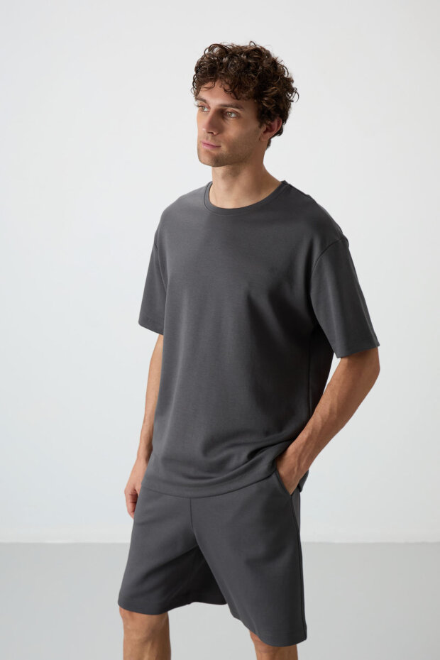 Haki Oversize Fit Basic Erkek Şort Takım - 85292 - 2