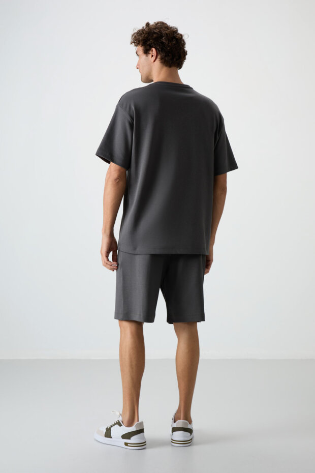 Haki Oversize Fit Basic Erkek Şort Takım - 85292 - 7