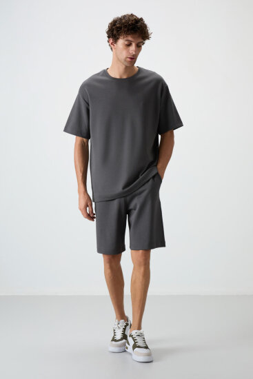 Haki Oversize Fit Basic Erkek Şort Takım - 85292 