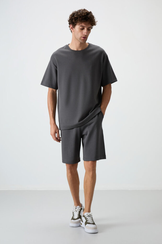Haki Oversize Fit Basic Erkek Şort Takım - 85292 - 1