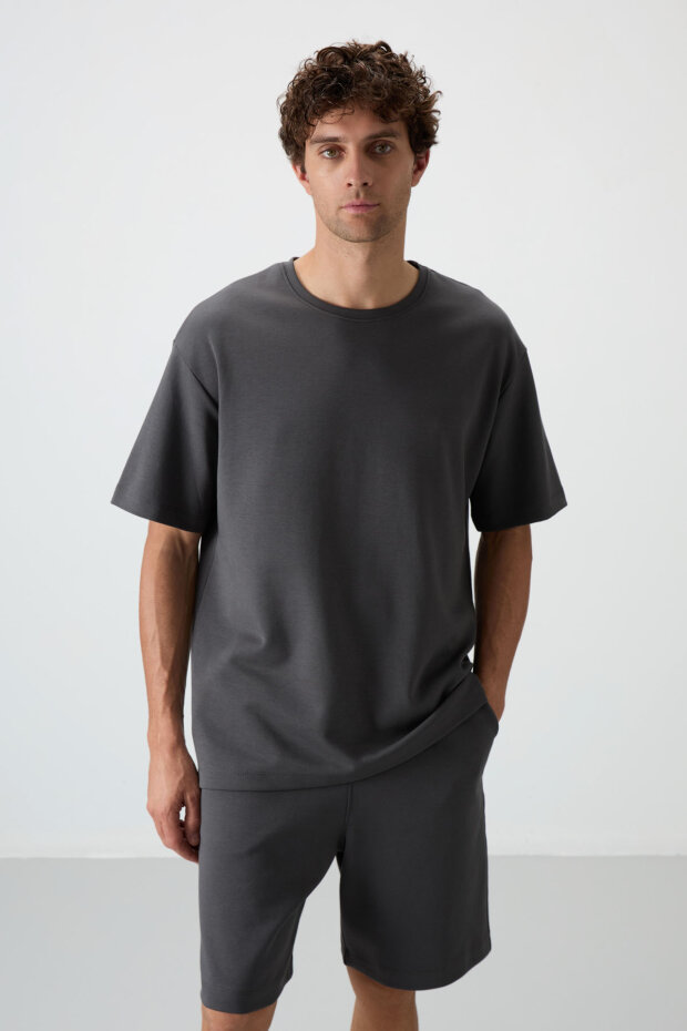 Haki Oversize Fit Basic Erkek Şort Takım - 85292 - 6