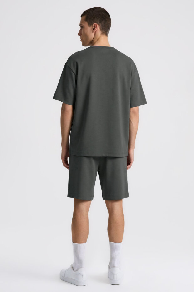 Haki Oversize Fit Basic Erkek Şort Takım - 85292 - 7