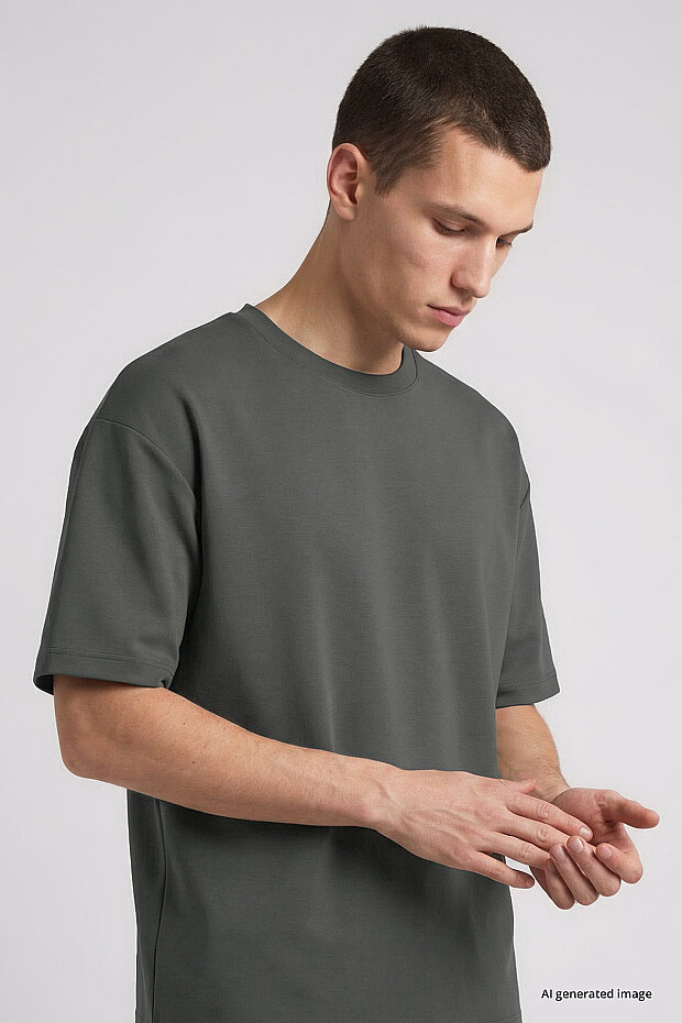 Haki Oversize Fit Basic Erkek Şort Takım - 85292 - 5