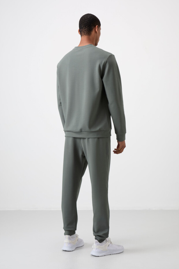 Haki - Haki Pamuklu Kalın Yumuşak Dokulu Comfort Fit Baskılı Erkek Eşofman Takım - 85253 - 9