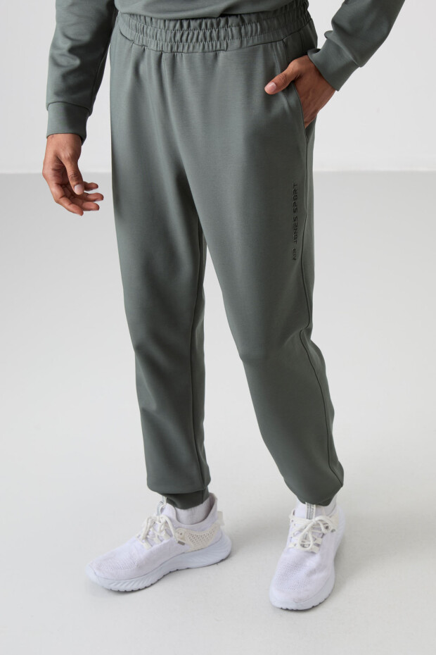 Haki - Haki Pamuklu Kalın Yumuşak Dokulu Comfort Fit Baskılı Erkek Eşofman Takım - 85253 - 8