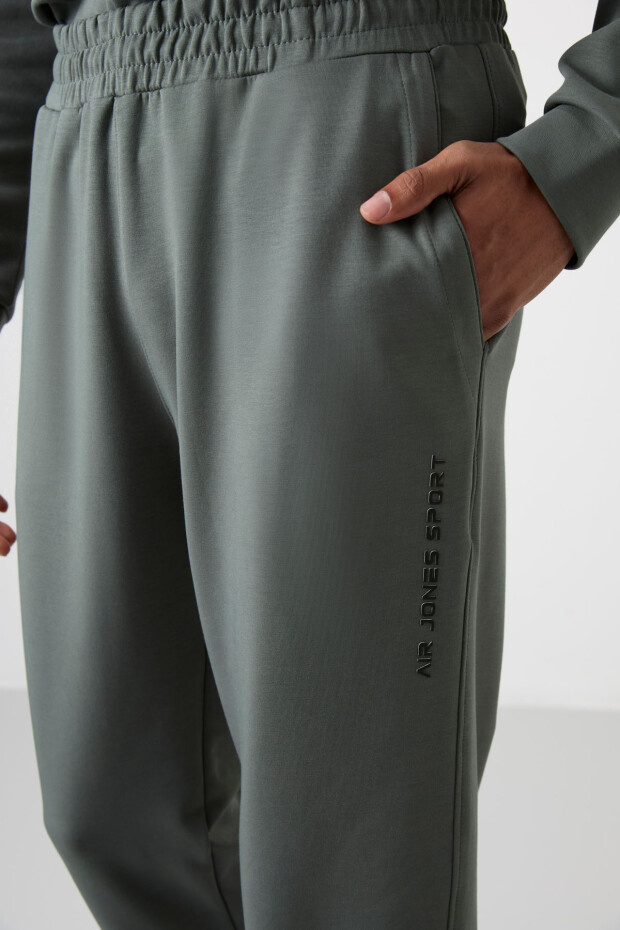 Haki - Haki Pamuklu Kalın Yumuşak Dokulu Comfort Fit Baskılı Erkek Eşofman Takım - 85253 - 4
