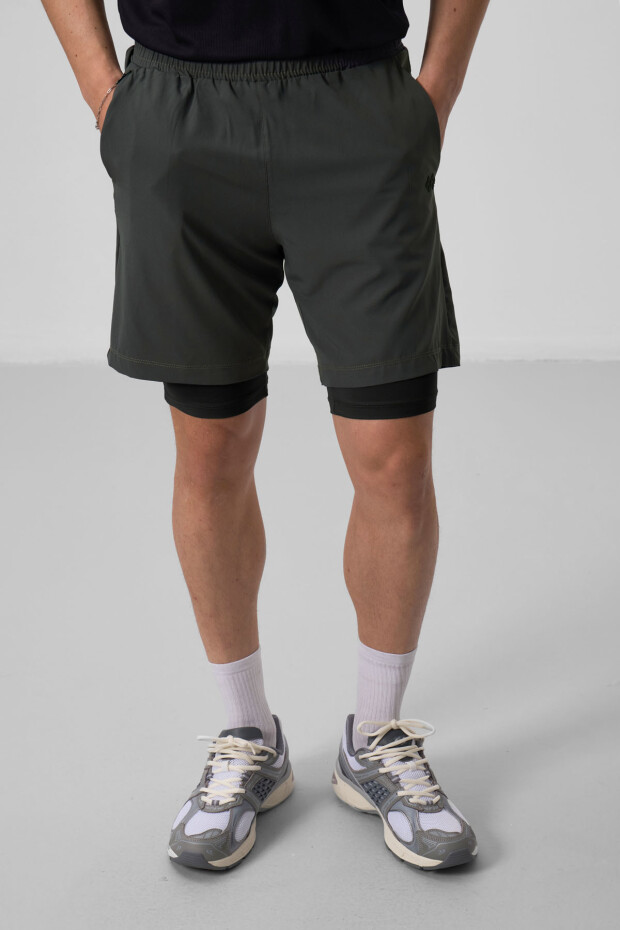 Haki İnce Yumuşak Standart Fit Erkek Taytlı Şort - 81287 - 5