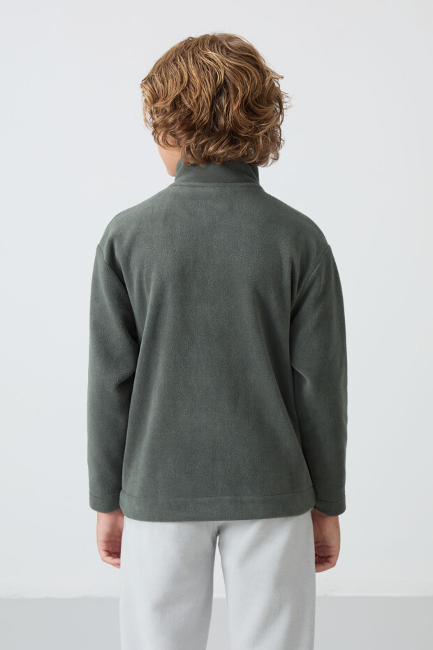 Haki Kalın Yumuşak Dokulu Standart Fit Nakışlı Polar Erkek Çocuk Sweatshirt - 11223 - 5