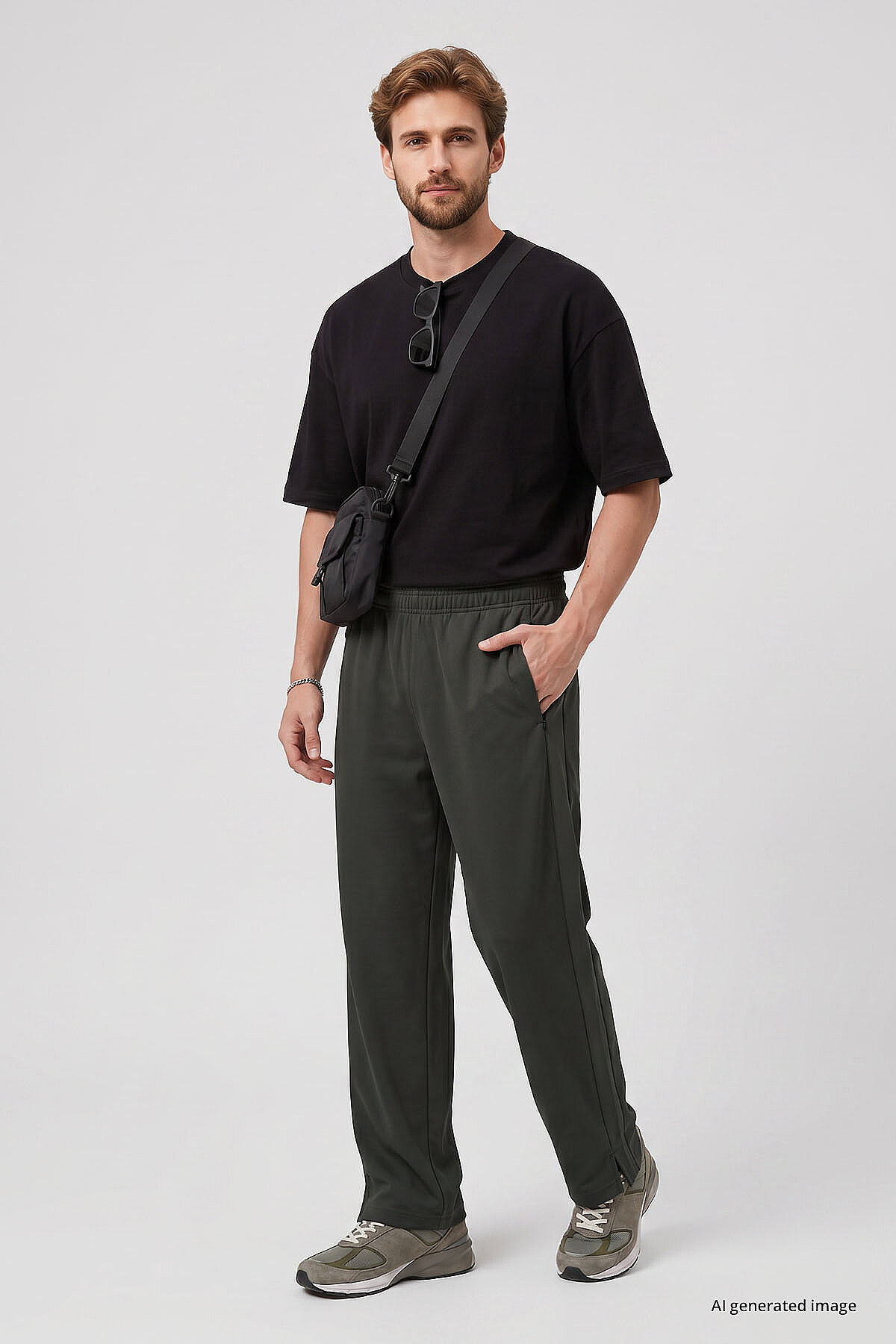 Haki Kendinden Kemerli Rahat Form Erkek Palazzo Eşofman Alt - 82196 - TOMMYLIFE